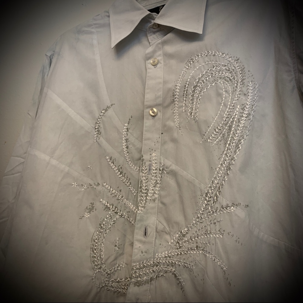 Fancy Embroidered Button Down Collared Shirt Sz L - image 2